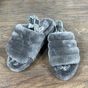 UGG Fluff Yeah Slide Sandal Charcoal Gray Sz 8 Style 1095119 EUC
